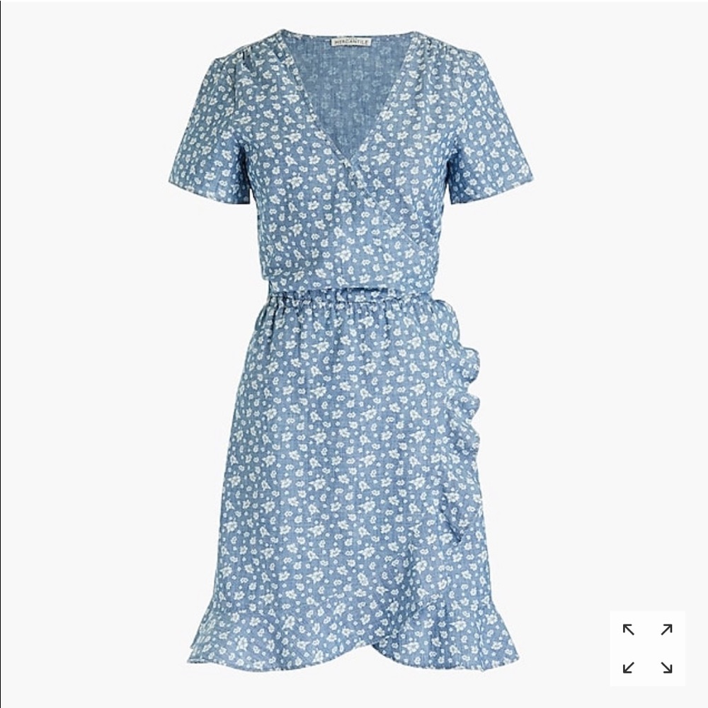 Cute J.Crew chambray ruffle faux-wrap dress